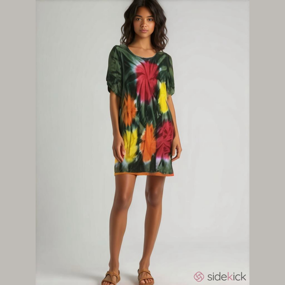 Stunning bright colorful rayon tie-dye tunic dress top size small